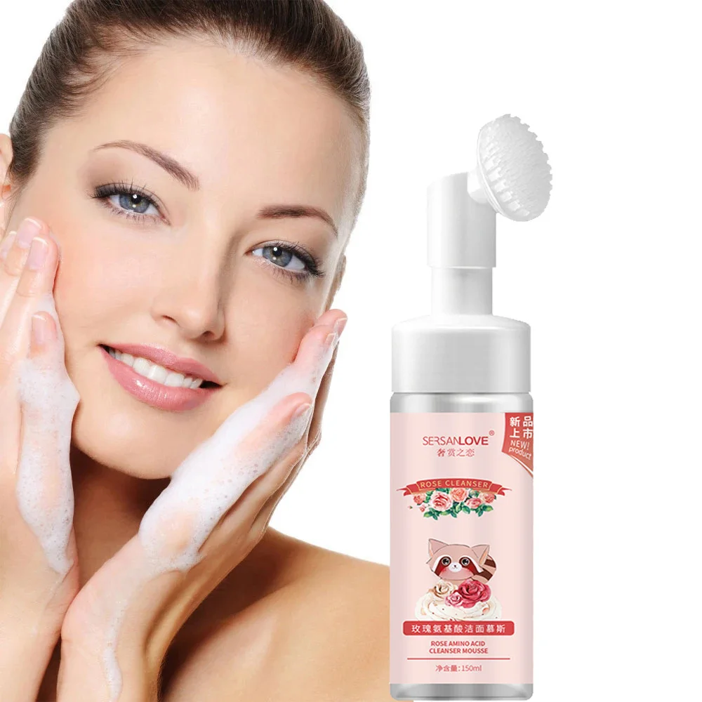 

Rose Foaming Amino Acid Face Cleanser Moisturizing Oil Control Remove Acne Blackhead Shrink Pores Brighten Face Care Remover