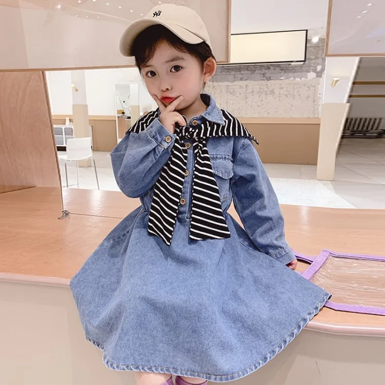 Детские джинсы принцессы для маленьких девочек повседневное мини-платье с