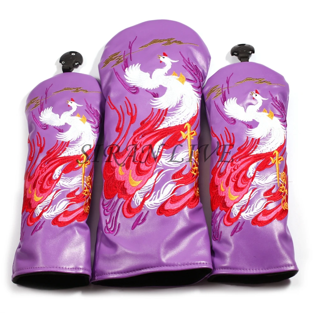 

Golf Club Head Covers for Driver Cover Fairway Cover Hybrid Cover PU Leather Black Purple Phoenix Headcover