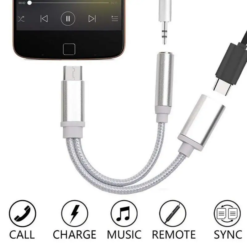

2 In 1 USB C Splitter Type C To 3.5mm Charge Connector Audio Adapter Headphone AUX Audio Cable For Xiaomi Huawei