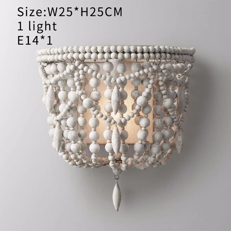 Винтажный настенный светильник с белыми деревянными бусинами французский