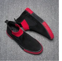 male casual shoes breathable black gray sneakers leather flats shoes mens moccasins casual high top slip on suede shoes bc 24