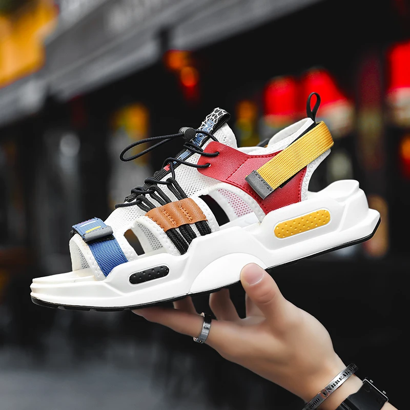 

Сандалии мужские сетчатые с ремешком на щиколотке, модные пляжные повседневные дышащие босоножки с толстой эластичной резинкой, лето 2020