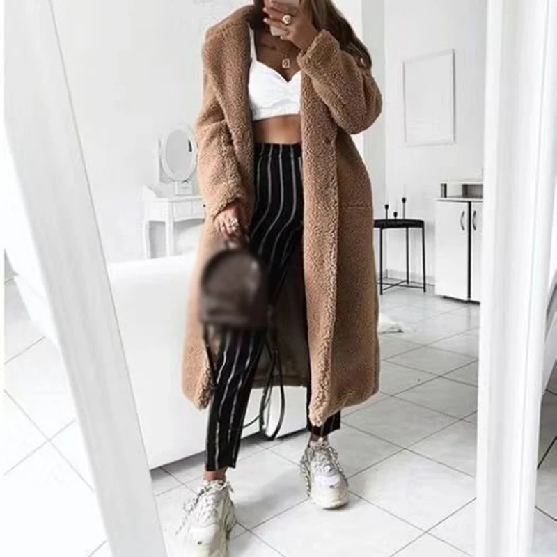 

Women's Teddy Bear Fleece Fluffy Coat Jacket Long Jumper Winter Warm Outwear