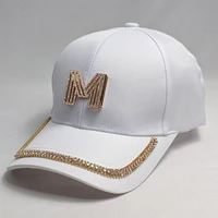 letter m womens bling baseball cap ladies fashion caps with rhinestones snapback hip hop hats black white