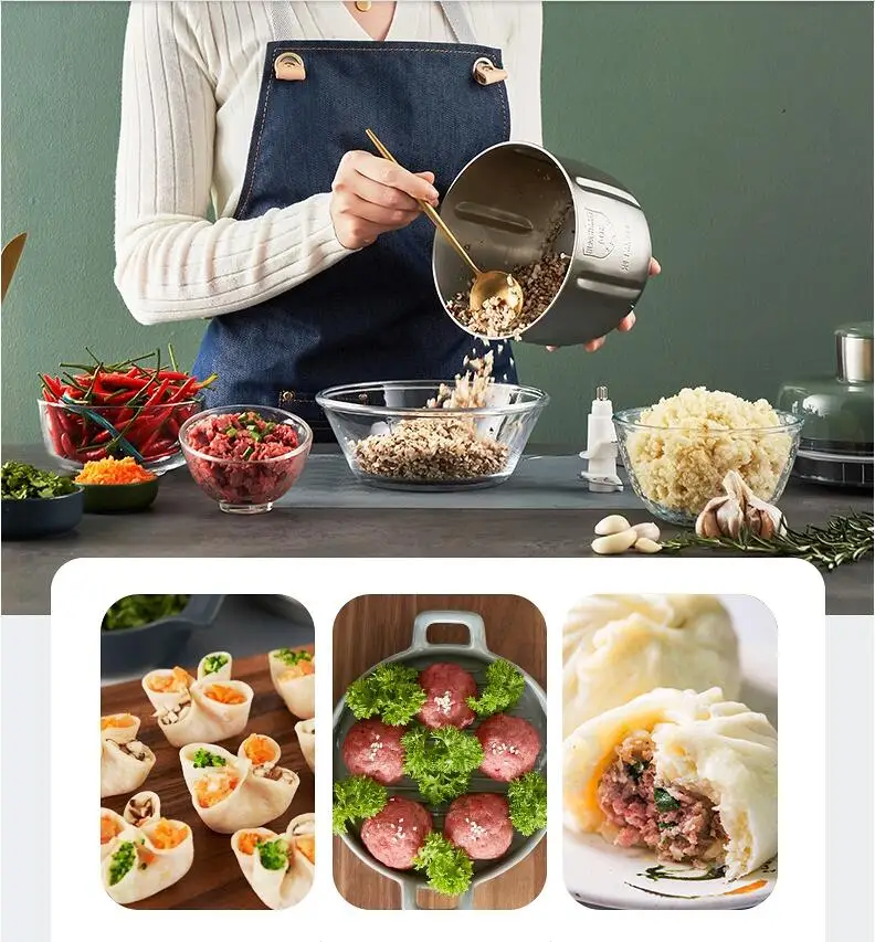 

220V 1.5L/2L Household Electric Meat Grinder Automatic Vegetables Meat Grinding Machine With 2 Stainless Steel Grinding Bowl