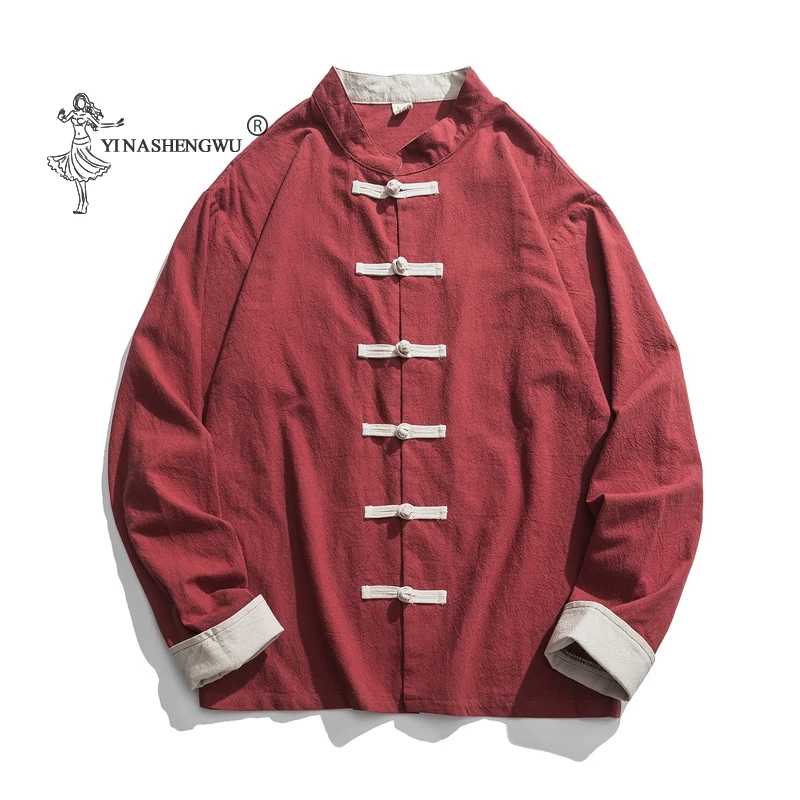 

Japanese Stand-up Collar Frog Cardigan Retro Long-sleeved Shirt New Cotton and Linen Jacket Japanese Kimono Men's Clothing Loose