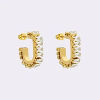 high quality new stylish cubic zirconia chain design c shaped hoop earrings for women geometric stud earring trendy jewelry