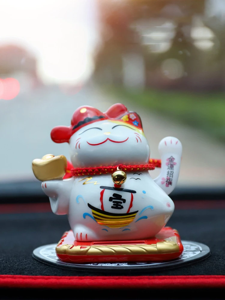 Керамический счастливый кот на солнечных батареях Maneki Neko развевающаяся рука манящая удача приветственный Кот с автомобильным ковриком Настольный Декор очаровательный подарок
