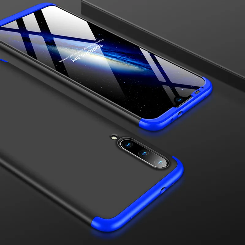 Black and Blue Xiaomi mi A3 CC9 CC9E чехол с защитой на 360 градусов чехол для телефона для mi 9 Lite mi A3 чехол+ стеклянная пленка для mi A3 mi CC9 - Цвет: Black and Blue