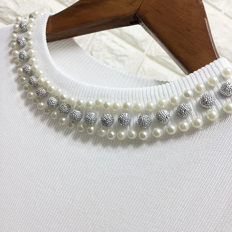 

Beaded ice silk knitted vest women autumn and spring 2021 new slim bottoming shirt sleeveless t-shirt top