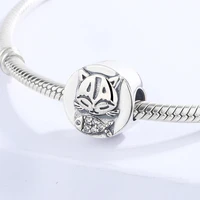 high quality lovely cat and fish silver plated decorative beads charm for children and female fashion jewelry accessories