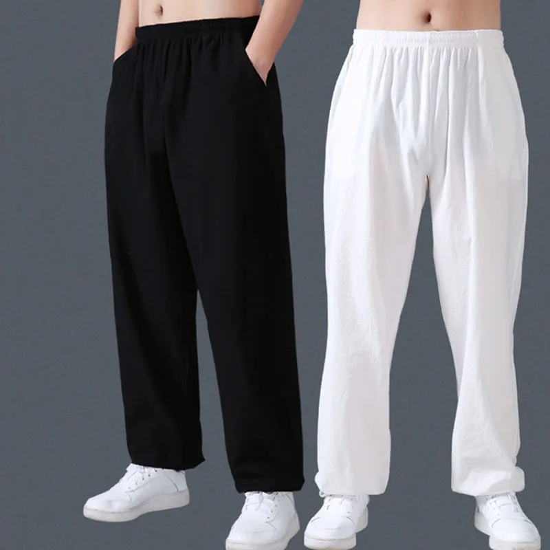 65% Cotton 35% Linen Breathable Martial Arts Pants Chinese Tai Chi Kung Fu Taekwondo Pants Unisex Loose Sports Gym Yoga Clothing