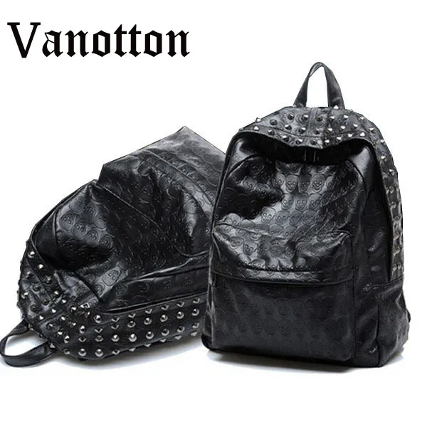 Женские кожаные рюкзаки школьные сумки для девочек подростков с черепами