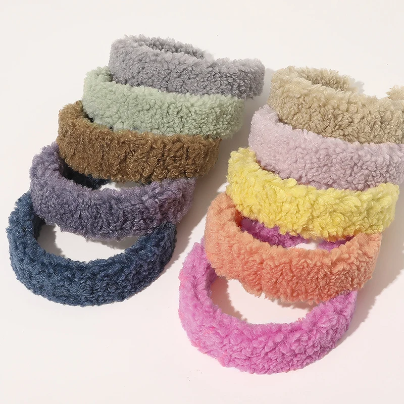 

Fashion Teddy Style Thick Fur Headband Hair Bands For Women Sweet Candy Color Hair Hoop Cashmere Wide Hairbands Hair Accessories