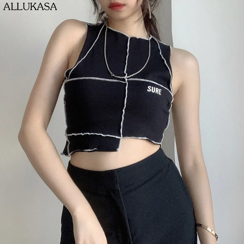 

Allukasa Letter Women Tank Tops Sleeveless Sexy Short Crop Top Mujer Verano 2021 Fashion Streetwear Casual Clothes Tanks Shirts
