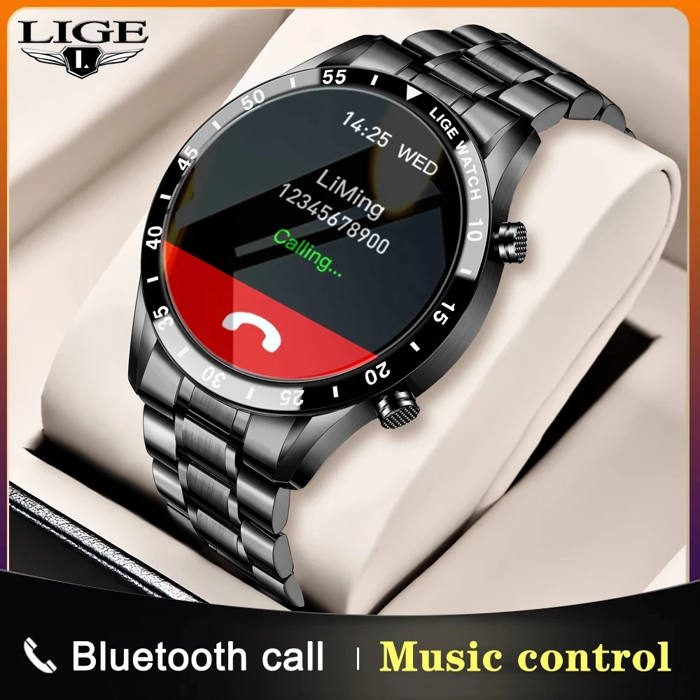 

LIGE 2021 New Steel Band Smart Watch Men Women Full Touch Screen Sport Heart Rate Fitness Waterproof Smart Bluetooth Call Watch