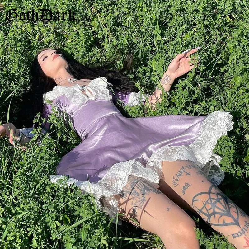 Женское атласное платье Goth Dark с оборками кружевное ТРАПЕЦИЕВИДНОЕ в готическом