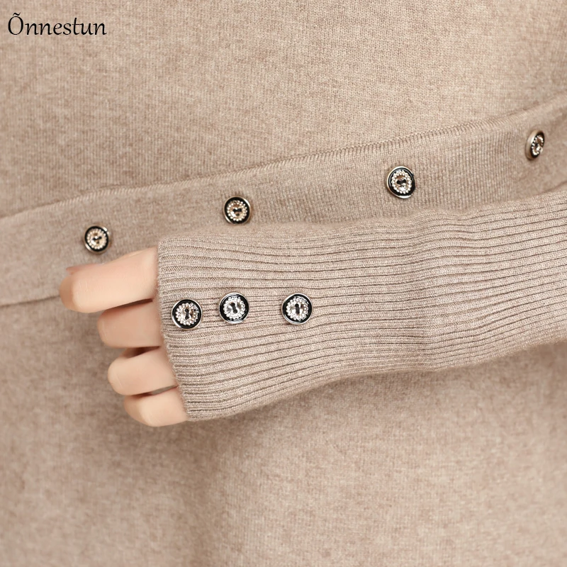 

Women's Sweater Dress Fashion Winter Knitted Pullovers Dress Pull Femme Jumper Casual Plus Size Buttons Long Sweater Women