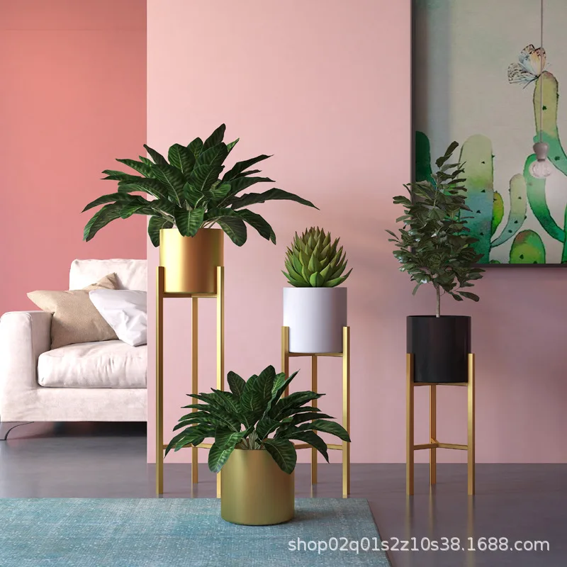 

Nordic Modern Iron Flower Pots Living Room Balcony Indoor Flower Flower Pots Simple Floor-standing Green Plant Garden Supplies