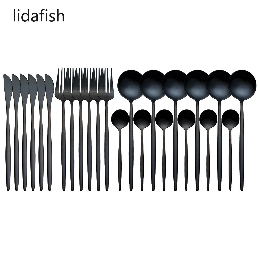 

Набор столовых приборов lidafish из нержавеющей стали, черный бытовой набор из 24 приборов, с ложкой и ножом, в западном стиле