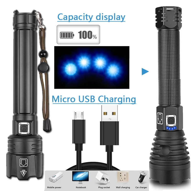 Самый мощный светодиодный фонарик XHP90.2 на 400 лм usb XHP70 XHP50 перезаряжаемый