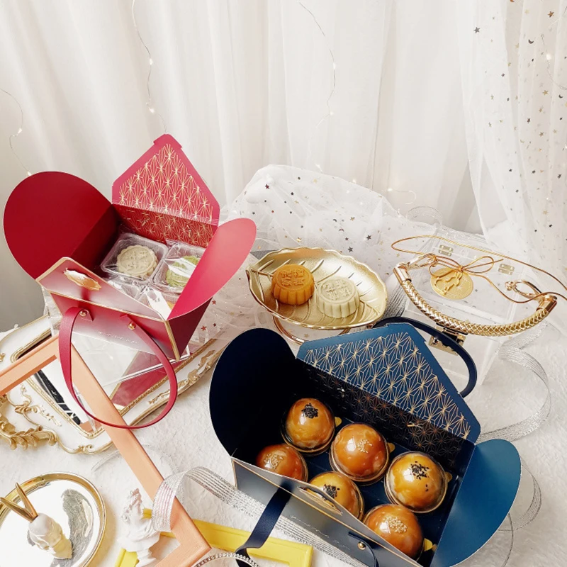 

5pcs Cake Mooncake Box Chocolate Macaroon Gift Packaging Box with Handle Baby Shower Birthday Party Dessert Decoration Supplies