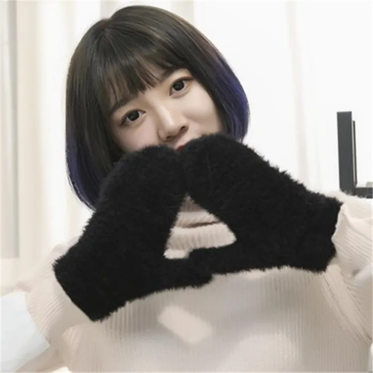

Autumn Winter Plush Plush Warm Knitted Fluffy Wrap Finger Luvas Winter Gloves Women Gloves Winter Handschoenen Winter