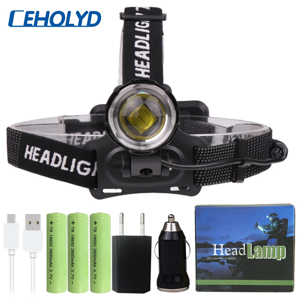 Мощный светодиодный налобный фонарь XHP70.2 32 Вт с фокусировкой фонарик внешний