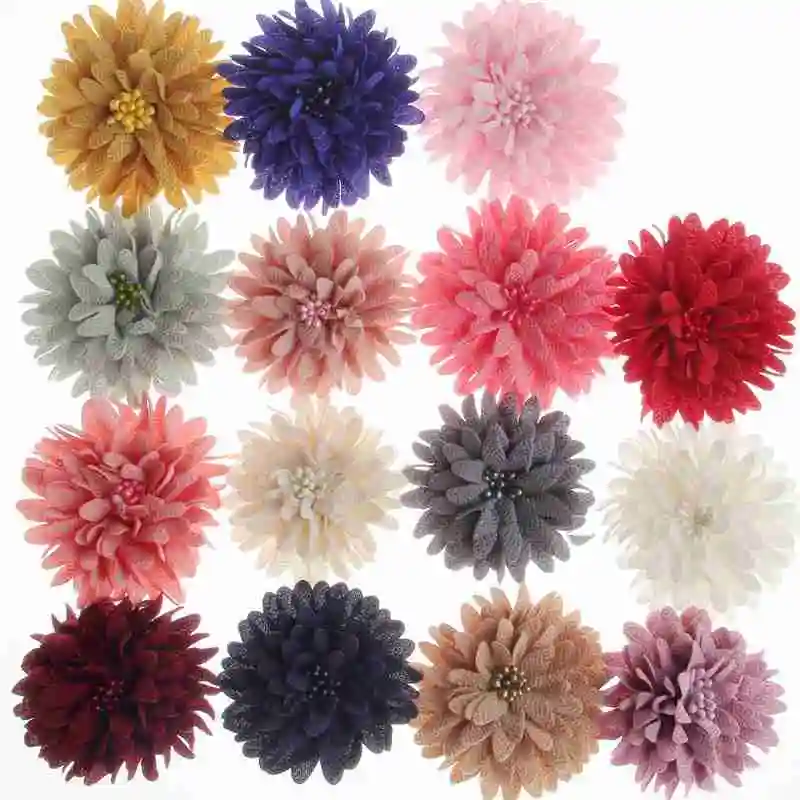 Mix Colors 50 шт. 7,5 см " модная кружевная ткань цветы для бутика повязки шифоновые головные уборы Свадебные украшения для волос без бантов - Цвет: Mix Colors