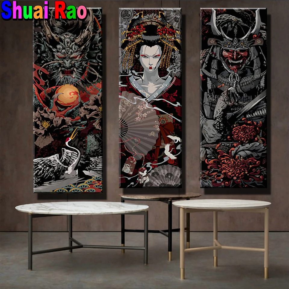 

Vintage Japan Samurai Sakuran Ukiyoe Diamond Painting Full Square Diamond Mosaic Abstract Wall Paintings Handmade Gift,