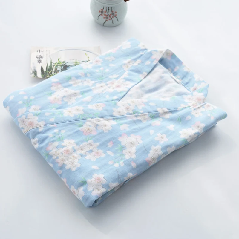 Халат женский хлопковый с принтом тонкий дышащий банный халат-кимоно в японском