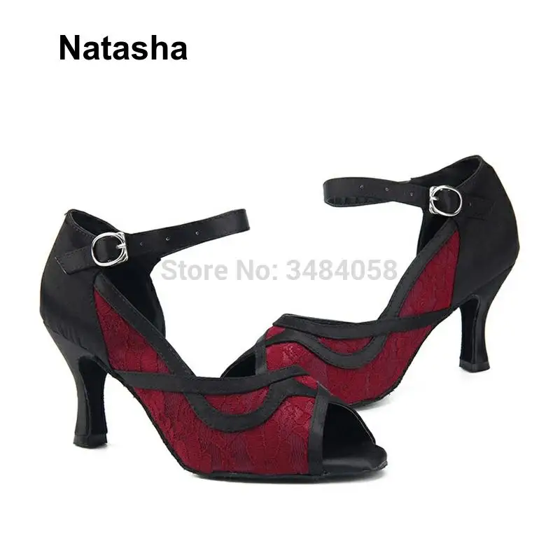 Танцевальные туфли Natasha GB для латиноамериканских танцев черные кружевные