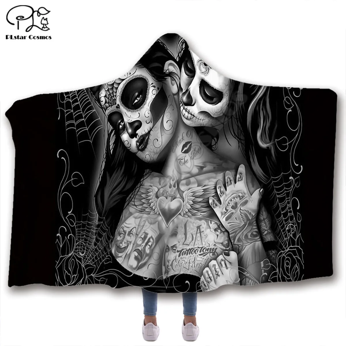 

Multi-pattern Skull Hooded Blanket Adult colorful child Sherpa Fleece Wearable Blanket Microfiber Bedding style-4