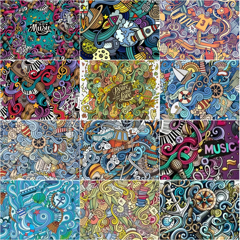 5D Diy Diamond Embroidery Mosaic Cartoon Music Record Painting Full Rhinestone Colorful Picture Wall Art Home Bedroom Decoration