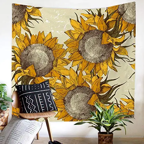 Tapiz Retro de estilo r&uacute;stico, girasoles para siempre, tapiz colgante de pared-1