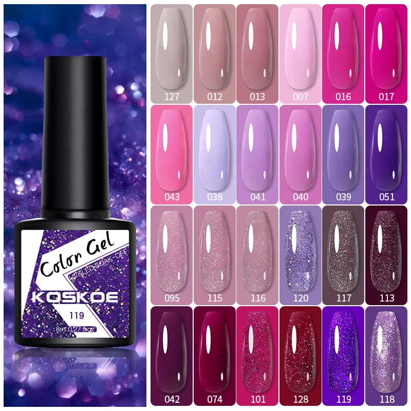 

KOSKOE 8ml Nail Gel Polish Purple Series Semi Permanent Hybrid Varnish Soak Off UV LED Gel Varnish Nail Art Design Base Top Coat