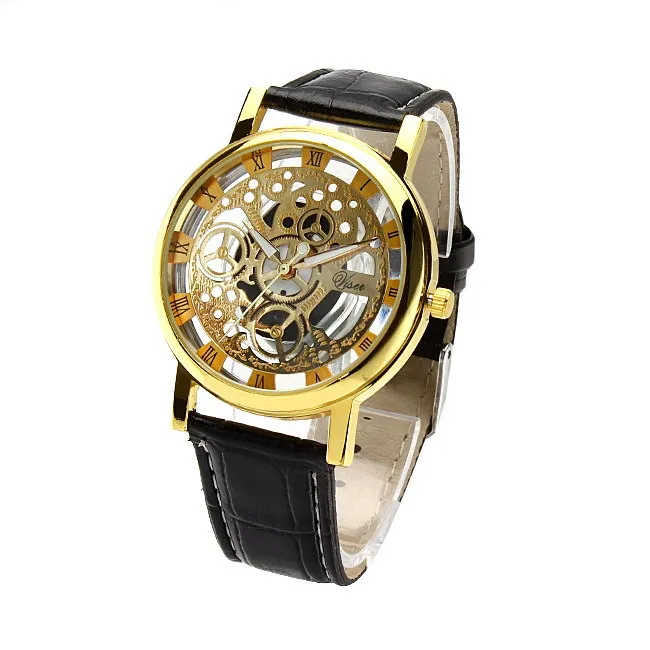 

Fashion Business Skeleton Watch Men Engraving Hollow Reloj Hombre Dress Quartz Wristwatch Leather Band Women Clock Relojes Mujer