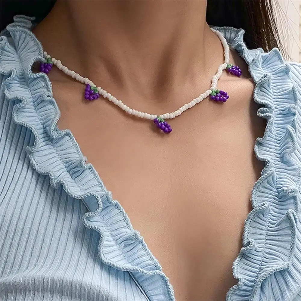 

New Grape Rice Bead Necklace Fashion Creative Geometric Beaded Clavicle Chain Women's Jewelry Accessories Gift