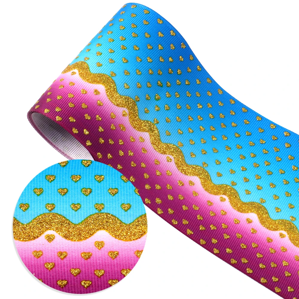 

David accessories 3" 75mm Wave Glitter printed Grosgrain Bow ribbon 50 yards,DIY handmade materials,50Yc11484