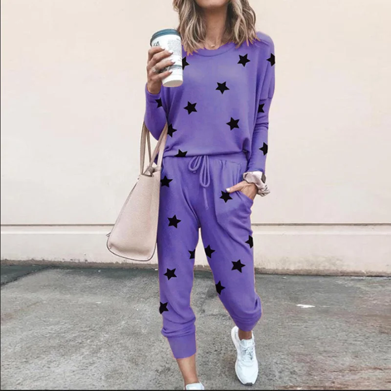 

Autumn New Style Fashion Casual Two Piece Set Long Sleeves O Neck Slim Sexy Print Female Leisure Suits Fall Clothes