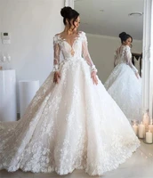 ball gown princess lace wedding dresses long sleeves sheer o neck button back bridal gowns bride dress robe de mari%c3%a9e 2022