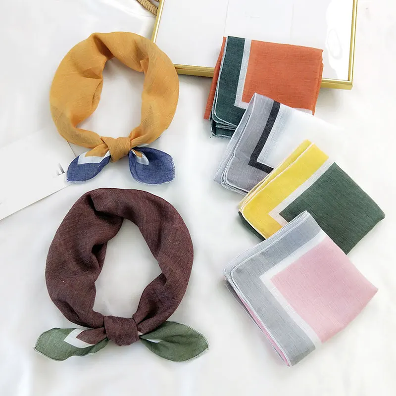 

58x58cm Summer Square Neck Scarf Solid Color Cotton Linen Scarves For Women Headscarf Ladies Bandana Shawl Accessories