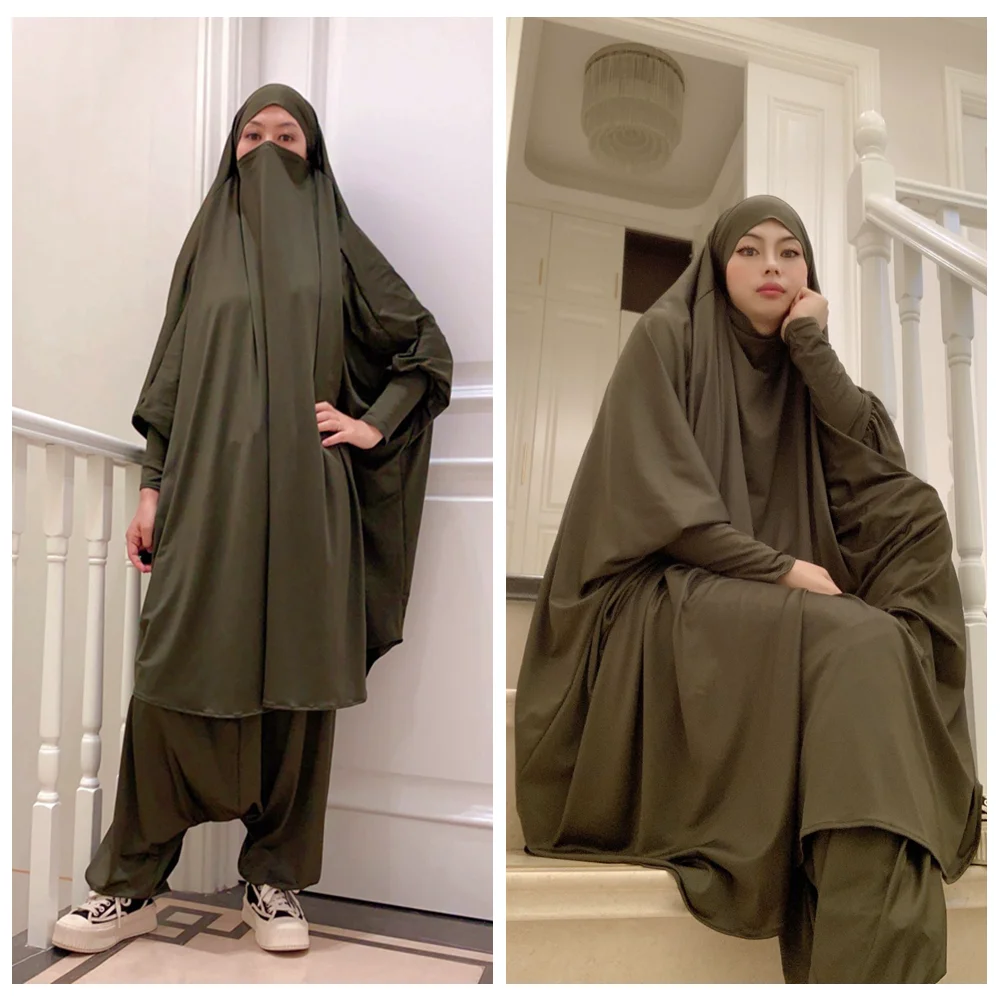 Женское Молитвенное платье с капюшоном, длинная одежда джилбаб, абайя, полный Чехол, Рамадан, комплект из 2 предметов, мусульманская одежда ...