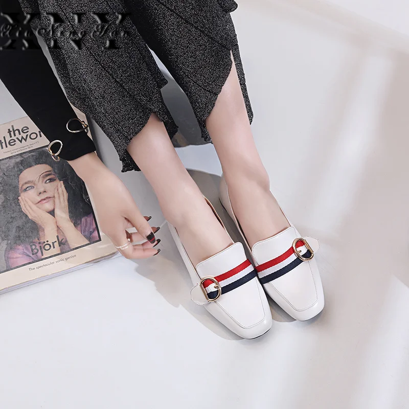 Xingningyan ручной работы Туфли без каблуков из натуральной кожи квадратный носок