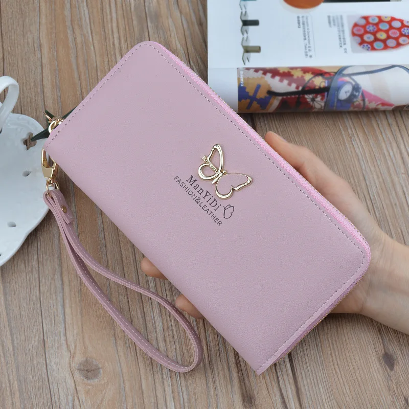 pink Кошелек с бабочкой, Женская длинная сумка на молнии, Женская сумочка,, Европейская и американская мода, кошелек, большая вместительность, кошелек - Цвет: pink