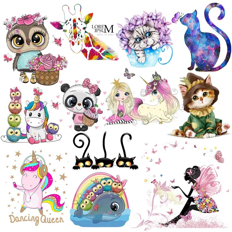 

Prajna Cute Unicorn Cat Patches For Clothing Iron On Transfer Vinyl Heat Transfer Thermal Stickers On Clothes Kids Owl Appliques
