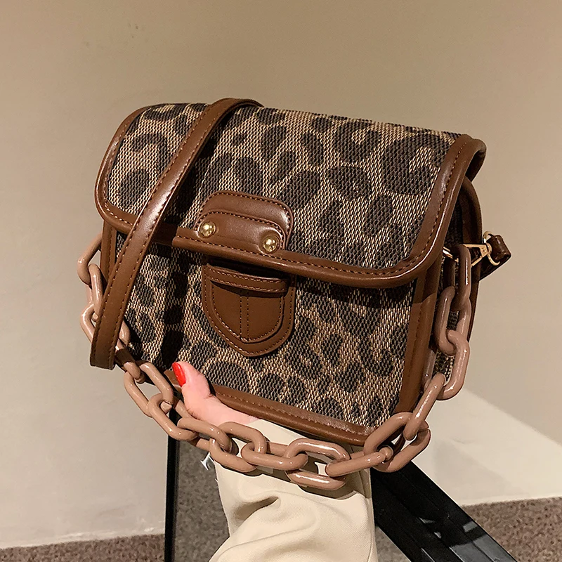 

Small Flap Leopard Shoulder Bag Simple Chain Crossbody Bags for Women Trending Design Ladies Messenger Bag Elegant Tote Handbags