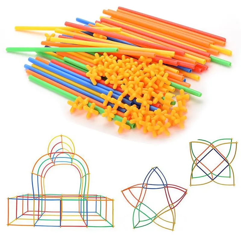 Труба из соломы сделай сам вставлена в строительные блоки игрушка пластиковая