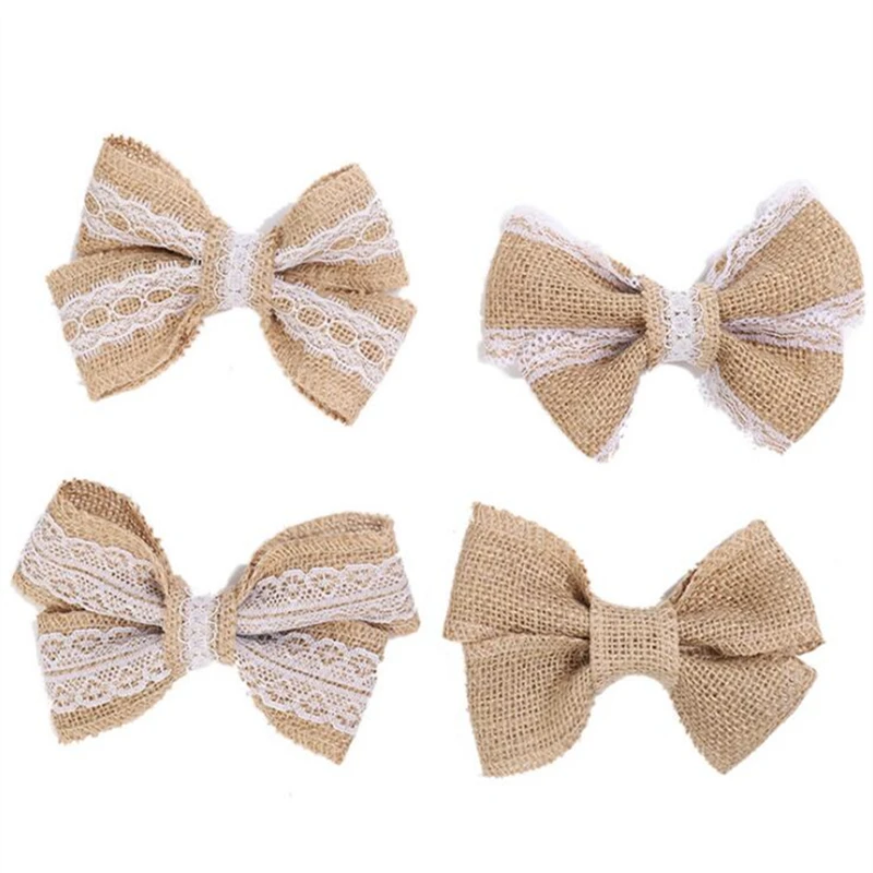 Сделай Сам винтажный Белый Рождественский бант джутовая Мешковина из гессиана